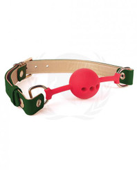 Spartacus Silicone Ball Gag W/green Gold Pu Straps - 46 Mm Adult Sex Toy