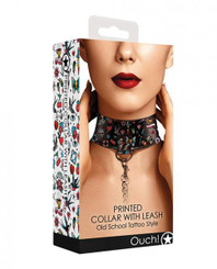 Shots Ouch Old School Tattoo Style Printed Collar W/leash- Black Sex Toys
