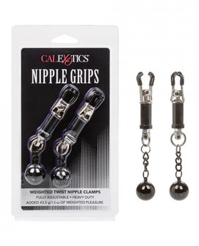 Nipple Grips Weighted Twist Nipple Clamps - Black Adult Sex Toy