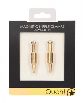 Shots Ouch Diamond Pin Magnetic Nipple Clamps - Gold Sex Toy