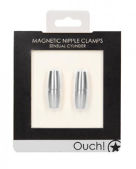 Shots Ouch Sensual Cylinder Magnetic Nipple Clamps - Silver Sex Toys