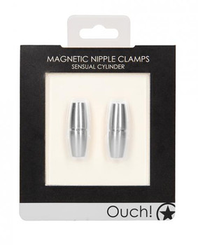Shots Ouch Sensual Cylinder Magnetic Nipple Clamps - Silver Sex Toys