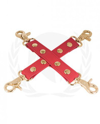 Spartacus Pu Hog Tie W/gold Hardware - Red Best Adult Toys