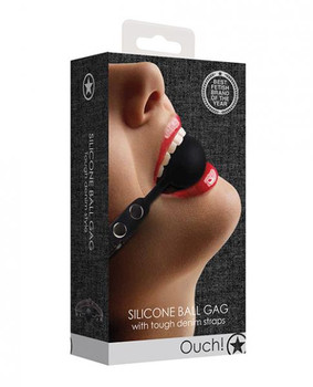 Shots Ouch Silicone Gag W/denim Straps - Black Best Adult Toys