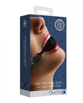 Shots Ouch Silicone Gag W/denim Straps - Blue Adult Sex Toy