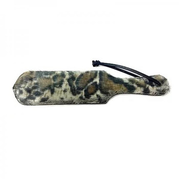 Leather Paddle With Faux Fur - Black With Leopard Fur Sex Toys