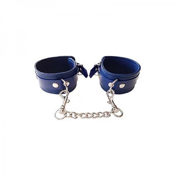 Plain Leather Wrist Cuffs - Blue Adult Sex Toys