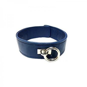 Leather Plain Collar With Removeable O-ring - Blue Best Sex Toy