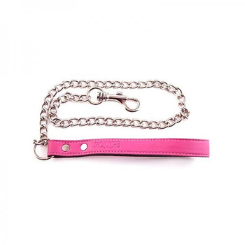 Leather Lead With Chain - Pink Adult Sex Toy