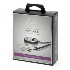 Fifty Shades Of Grey Play Nice Satin & Lace Collar & Nipple Clamps by LoveHoney