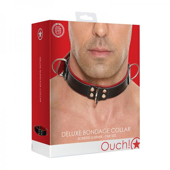 Ouch Deluxe Bondage Collar - One Size - Red Adult Toys