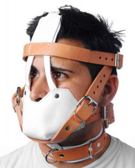 White And Tan Hospital Style Leather Muzzle by XR Brands