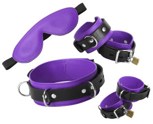 Purple Premium Leather Bondage Essentials Kit Bulk by XR Brands