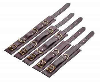 Brown 5 Piece Locking Leather Bondage Set Sex Toys