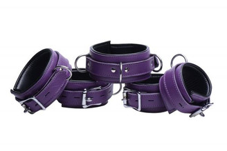 Purple 5 Piece Locking Leather Bondage Set by XR Brands