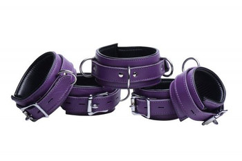 Purple 5 Piece Locking Leather Bondage Set by XR Brands