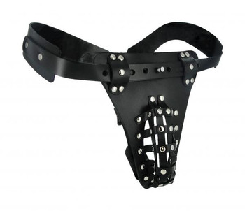 The Net Leather Male Chastity Belt With Anal Plug Harness by XR Brands