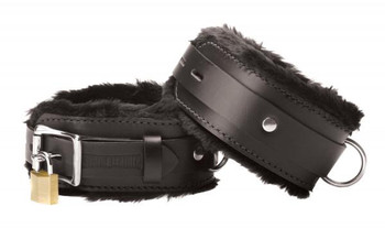 Strict Leather Premium Fur Lined Ankle Cuffs Black by XR Brands