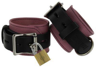 Leather Pink And Black Deluxe Locking Ankle Cuffs Best Sex Toy