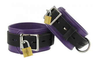 Strict Leather Purple Black Deluxe Locking Ankle Cuffs Sex Toys