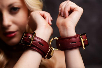 Strict Leather Burgundy Locking Wrist Cuffs Best Sex Toy