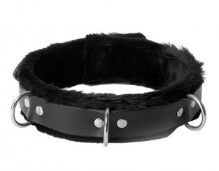 Strict Leather Narrow Fur Lined Locking Collar Black