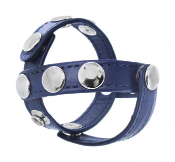 Blue Leather Penis And Ball Harness by XR Brands