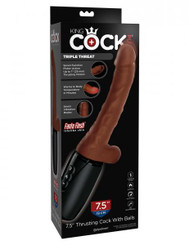 King Penis Plus 7.5in Thrusting Penis W/ Balls Brown by Pipedream Products