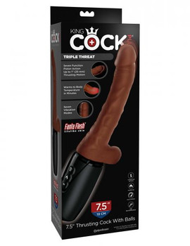 King Penis Plus 7.5in Thrusting Penis W/ Balls Brown by Pipedream Products