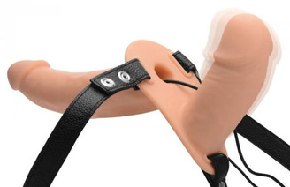 Power Pegger Vibrating Double Pleasure Dildo Harness Beige Adult Toy