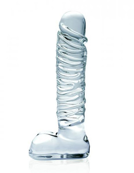 Icicles No. 63 Textured Glass Dildo With Balls 8.5 inches - Clear Adult Toy
