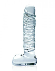 Icicles No. 63 Textured Glass Dildo With Balls 8.5 inches - Clear by Pipedream Products