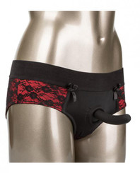 Scandal Crotchless Pegging Panty Set Red S/M by Cal Exotics
