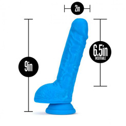 Neo Elite 9in Dual Density Cock /w Balls Neon Blue Sex Toy