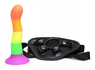 Strap U Proud Rainbow Silicone Dildo W/ Harness Best Sex Toy