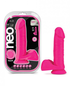 Neo Elite 8 Silicone Dual Density Penis W Balls Neon Pink inches by Blush Novelties