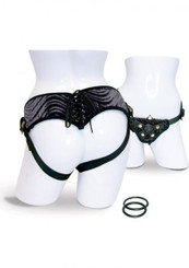 Vibrating Corsette Strap On Harness Black by Sportsheets
