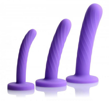 Tri-Play Silicone Dildo 3 Piece Set Purple Sex Toy