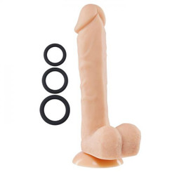 Pro Sensual Premium Silicone Dong Beige 9 inches with 3 C-Rings Adult Sex Toy