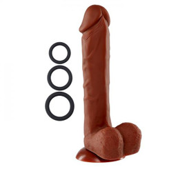 Pro Sensual Premium Silicone Dong Brown 9 inches with 3 C-Rings Adult Toy