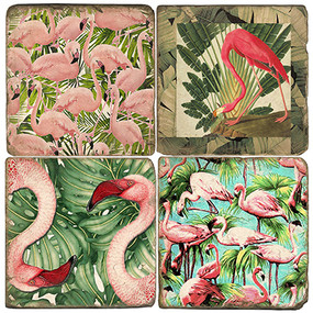 Flamingo and Frond Coaster Set.  Handmade Marble Giftware by Studio Vertu.
