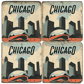 Chicago, Illinois Coaster Set.  Handmade Marble Giftware by Studio Vertu.