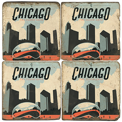 Chicago, Illinois Coaster Set.  Handmade Marble Giftware by Studio Vertu.