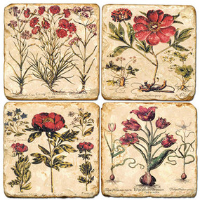 Mixed Red Flowers Coaster Set. Hand Made Marble Giftware by Studio Vertu.