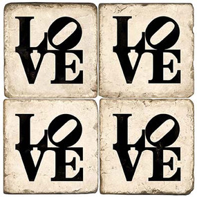 Black & White LOVE Coaster Set. Handmade Marble Giftware by Studio Vertu.