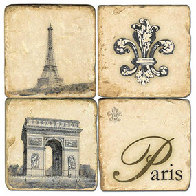 Retro Paris Coaster Set. Handmade Marble Giftware by Studio Vertu.