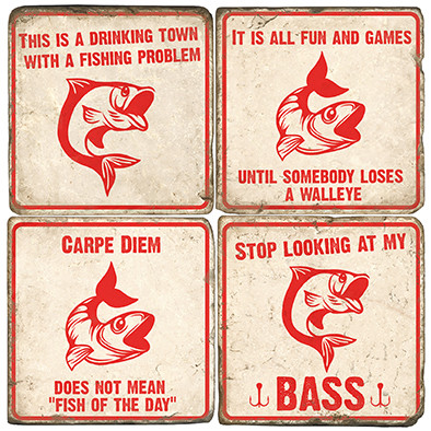 Fishing Themed Coaster Set. Handmade Marble Giftware by Studio Vertu.