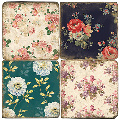 Floral Pattern Coaster Set.  Hand Made Marble Giftware by Studio Vertu.