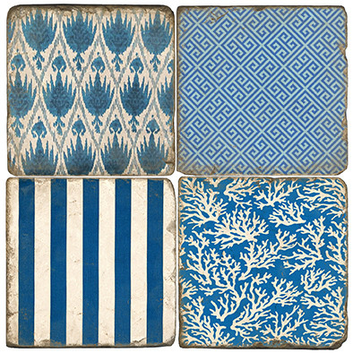 Azure Blue Coaster Set. Handmade Marble Giftware by Studio Vertu.