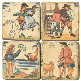 Spanish Tiles design on Italian marble coasters. Handmade Marble Giftware by Studio Vertu.